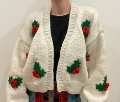 Handmade Christmas Cardigan,Chunky Sleeve Cardigan ,Long Sleeve Cardigan, Christmas gift for her, Christmas Knit Sweater, Hand Knit Cardigan All you want for Christmas is... a perfect Christmas themed cardigan! 100% handcrafted with love for everyone who wants to celebrate Christmas & the upcoming New Year 2023! Get it as a gift for someone you love or even better, gift it to yourself :) Combine it with a short skirt, a pair of jeans or however you feel like. It can be worn throughout winter bec Christmas Cardigan Knitting Pattern, Handmade White Sweater For Winter, Cozy Sweater For Fall Gift, Cozy Fall Sweater Gift, Cozy White Sweater For Holidays, Christmas Knitted Long Sleeve Cardigan, Knitted Long Sleeve Christmas Cardigan, Cozy Winter Sweater For Gift, Cozy Winter Sweater As Gift