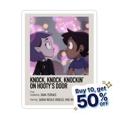 an ad for knock knock knock on hoot's door featuring two cartoon characters