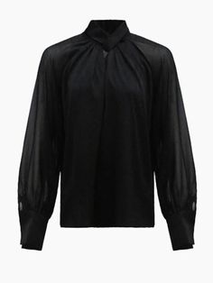 Black Blouses For Women, Black Blouses, Loose Long Sleeve, Woman Standing, Autumn Fashion Women, Black Blouse, Fall Fashion, Stand Collar, 1 Inch