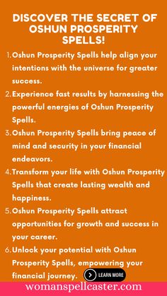 Did you know that an Oshun prosperity spell can transform your wealth and abundance? Learn how to cast this powerful, simple, and easy spell that works immediately. Perfect for beginners, skeptics, and non-believers, this free and strong spell guarantees results in minutes. Discover the secrets of witchcraft and ingredients that will amplify your prosperity. Try it today and watch your financial situation shift overnight! 🌟✨ #ProsperitySpell #EasyMagic #Witchcraft #MoneySpell #BeginnerFriendly Wealth And Abundance, To Cast