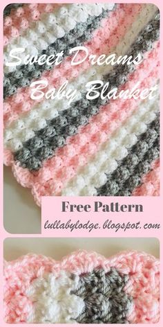 crocheted baby blanket with text that reads sweet dreams baby blanket, free pattern