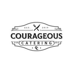 the logo for courageous catering, which is located in front of a white background with black lettering