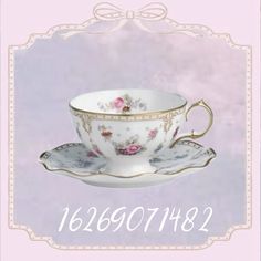 a tea cup and saucer on a pink background with the words, i love you