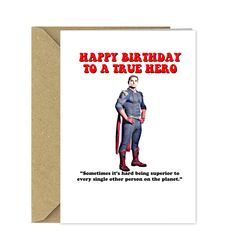 a birthday card with the words happy birthday to a true hero and an image of a man in uniform