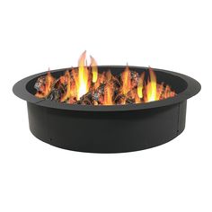 an outdoor fire pit is shown with flames coming out of the top and bottom sides