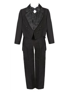 Rain Kids Boys Multi Color Tail Jacket Jacquard Trim Festive Tuxedo Se – Sophias Style Elegant Fitted Tuxedo For Costume, Winter Tuxedo Three-piece Suit, Fitted Tuxedo For Semi-formal Holiday Occasions, Semi-formal Fitted Tuxedo For Holidays, Holiday Semi-formal Fitted Tuxedo, Classy Dinner Party, Pull Up Pants, Tail Coat, White Wing