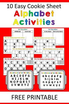 Easy Cookie Sheet Alphabet Activities Free Printable for Kids Cookie Sheet Alphabet Activities Free, Easy Literacy Centers Kindergarten, Cookie Sheet Activities, Alphabet Centers, Kindergarten Letters, Alphabet Kindergarten, Abc Activities