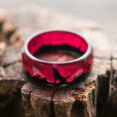 "Red moon WOLF ring |Animal ring for men and women| Glow in the dark | magic engagement bands jewelry| best gift for girl for boyfriend Materials: wood,  jewelry resin, epoxy resin, walnut size: Inner diameter from 15 to 24 mm Ring made of wood and epoxy resin \"Polar Night\" from GreenWood. Looking inside, you will certainly see a fabulous world with magical air bubbles that will attract the eyes of others. The ring is made of black hornbeam and jewelry resin. Recommendations for care The ring Secret Wood Rings, Moon Wolf, Cool Rings For Men, Men Cave, Polar Night, Wedding Ring For Him, Wood Wedding Ring, Wolf Ring, Resin Rings