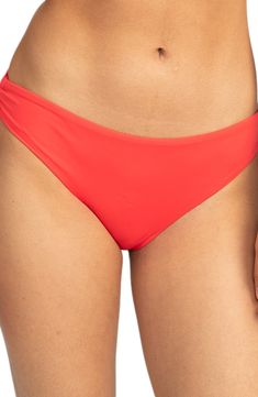 Take a trip to paradise in these solid hipster bikini bottoms with sassy side ties that create chic ruching. Side ties Moderate back coverage Lined 87% recycled nylon, 13% elastane Hand wash, line dry Imported Red Tankini With Tie-side Bottom, Red Tie-side Bottoms For Sunbathing, Solid Ruched Tie-side Swimwear Bottom, Solid Color Ruched Tie-side Swimwear Bottom, Solid Color Ruched Tie-side Swimwear, Solid Color Tankini With Tie-side Bottom For Poolside, Solid Color Tie-side Swim Skirt For Beach Party, Solid Color Poolside Tankini With Tie-side Bottom, Tie-side Swim Skirt For Beach Party