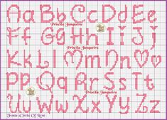 a cross stitch pattern with the letters and numbers for each letter in pink on white