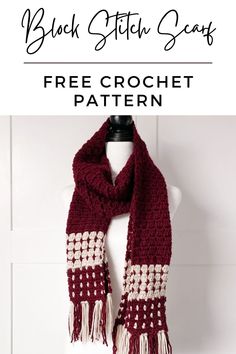 the free crochet scarf pattern is shown on a mannequin