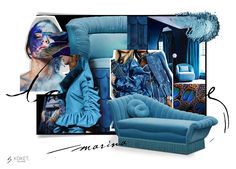 a blue couch and chair in a room