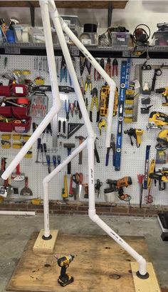 a workbench filled with tools and equipment