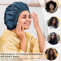 This satin bonnet is crafted from high-quality satin material, offering a soft, comfortable feel without irritating the scalp, and no fade. This beanie hat effectively protects the hair, helping to lock in moisture and maintain hairstyles, ensuring a comfortable night's sleep. The smooth and soft texture of silk helps reduce friction between the hair and the bonnet, minimizing the risk of breakage and spThe diameter of this silk bonnet is 13 inches and features a soft elastic band, making it suitable for almost all head sizes. Satin sleep beanie are suitable for curly hair, natural hair, long hair, braids, weaves, rollers, hair clamps, and up-dos. It is suitable for activities like washing the face, applying makeup, taking a shower, and doing household chores. The double-layer design not o Natural Hair Long, Long Hair Braids, Rollers Hair, Silk Hair Bonnets, Overnight Hairstyles, Silk Bonnet, Satin Bonnet, Hair Clamps, Hair Bonnet