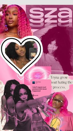 the collage shows two women with pink hair