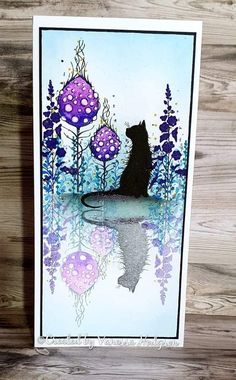 a card with a cat sitting in the water