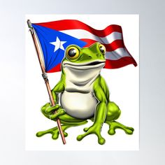 a frog holding a puerto flag poster