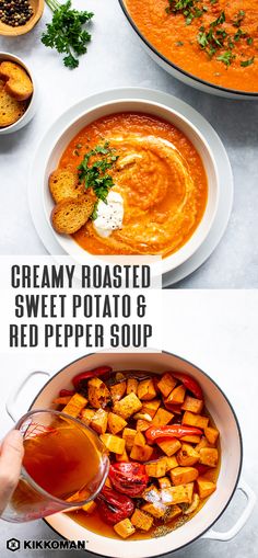 creamy roasted sweet potato and red pepper soup