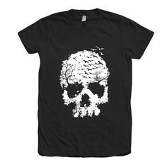 Skull Halloween Shirt, Womens Junior Shirt, Skeleton Tshirt, Skeleton Shirt, Spooky Skeleton Tshirt, Halloween Tshirt, Black Tshirt  Hand pressed in California by Couth. Fine Jersey Short Sleeve T Fine Jersey (100% Cotton) construction (Heather Grey contains 10% Polyester) THEY HAVE A JUNIOR FIT. A WOMEN'S XL IS ABOUT AN UNISEX SMALL How to order: Please Select your T-shirt's size and color at checkout from the drop down menu on the right and be sure to use size chart and color availability. Available sizes: S, M, L, XL New to Etsy? or still not sure how to order? https://www.etsy.com/help/article/339 We use water base ink and discharge base ink that gives the shirt a very soft feel. We hand screen print each shirt to ensure quality Please let us know if you have a preferred color. We cust Alternative Style Skull Print Short Sleeve T-shirt, Alternative Short Sleeve T-shirt With Skull Print, Alternative Skull Print T-shirt For Halloween, Alternative Halloween Crew Neck T-shirt, Spooky Skull Print T-shirt For Streetwear, Grunge Crew Neck T-shirt With Skull Print, Spooky Black T-shirt With Skull Print, Black Horror Tops With Skull Print, Halloween Skull Cotton Shirt