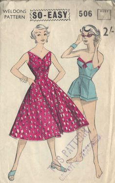 1950s Vintage Sewing Pattern B36 SHORTS SUN TOP & DRESS (1014) | eBay Sew Sundress, Organic Agriculture, Construction Images, 1950s Sewing Patterns, Vintage Vogue Sewing Patterns, Patron Vintage, Vintage Dress Patterns, Dress Shorts, 1950s Style