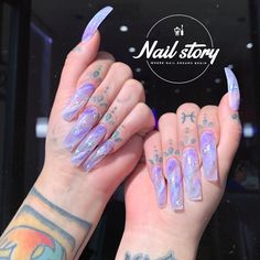 NAIL STORY OF CHINO HILLS on Instagram: “✨A sky full of stars 💫 __________ 💅🏼Clear, gleaming purple, & cloudy white marble set encapsulated with sparkle sequins __________…” Nail Story, A Sky Full Of Stars, Different Nail Shapes, Pink Ombre Nails, Chino Hills, Exotic Nails, Sky Full Of Stars, Sky Full, A Sky