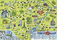 a map of tokyo with all the major attractions and places to go on it's route