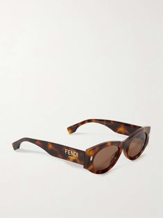 FENDI EYEWEAR Roma oval-frame tortoiseshell acetate sunglasses Black Sunglasses Women, Build Wardrobe, Italian Glamour, Classy Glasses