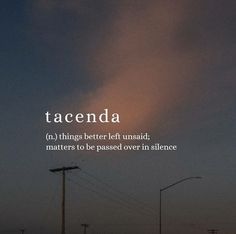 the words tacenda are written in front of an image of power lines and telephone poles