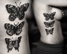 two women with butterfly tattoos on their stomachs, one is black and the other is white