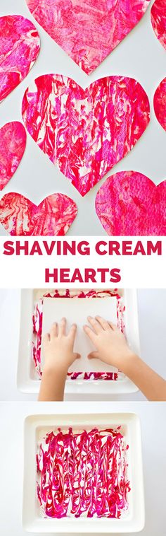 valentine's day art project for kids that uses paper hearts to make heart shapes