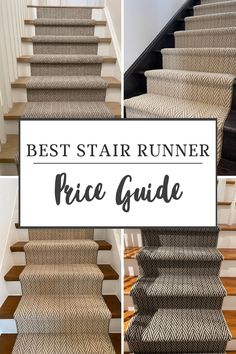 best stair runner price guide, where to buy them, and how much they cost Stair Runner White Oak Stairs, Prestige Mills Stair Runner, Runner On Hardwood Stairs, Adding Runner To Stairs, Beige And Black Stair Runner, Runner On Dark Wood Stairs, Stair Runner Over Carpet, Stairway Runner With Landing, Stair Runner Old House