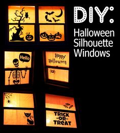 halloween silhouette windows with the words diy written on them