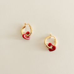 Discover timeless and preppy curated and handmade jewelry gifts for your loved ones at ALYSIUMco.  ITEM DESCRIPTION: The Earring: ∙  .925 Sterling Silver  ∙  18k Gold Plated ∙  Diameter 1 inch The Heart: ∙  Resin ∙  Red Heart   SHIPPING & RETURN POLICY: ∙  Free standard shipping on orders above $35 ∙  Please allow 2-3 business days for processing and shipping ∙  All merchandise is final sale, unfortunately, we do not accept any returns or exchanges Waterproof White Flower Hoop Earrings, .925 Ste Small Hoop Tarnish-resistant Jewelry For Valentine's Day, Small Hoop Tarnish Resistant Jewelry For Valentine's Day, Valentine's Day Tarnish-resistant Small Hoop Jewelry, Trendy Huggie Earrings As A Gift, Trendy Pierced Huggie Earrings As A Gift, Valentine's Day Tarnish-resistant Hoop Earrings, Heart Charm Hoop Jewelry As Gift, Heart Charm Hoop Jewelry For Gifts, Hoop Jewelry With Heart Charm For Gifts