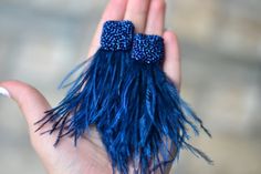 Natural feather earrings Navy dark blue Watterfall beaded clip on  tassel earrings Bohemian boho Sta Clip On Tassel Earrings, Diy Earrings Dangle, Blue Waterfall, Motifs Perler, Bead Embroidery Jewelry, Birthday Girlfriend, Earrings Bohemian, Embroidery Jewelry, Handmade Jewelry Diy