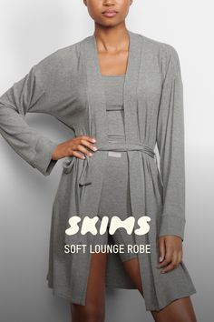 Perfect for lounging and layering over sleepwear, the Soft Lounge Robe is composed of super-soft modal rib that drapes effortlessly in all the right places. This short robe features an adjustable self-tie belt and functional side pocket at inseam. | SKIMS Robe | Grey | Large | Soft Lounge Skims Pajamas, Bride 2024, Teal Green Color, Lounge Robes, Hooded Robe, All The Right Places, Christmas 2024, Size 16 Dresses, Adjustable Belt