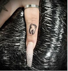 Tooth Eye Catching Finger Tattoo Tooth Finger Tattoo, Finger Tattoos With Meaning, Tongue Tattoo, Dragonfly Eyes, Halloween Tattoos Sleeve, Spider Web Tattoo, Ghost Tattoo