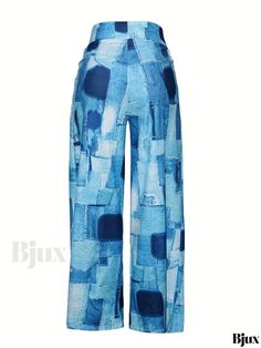 Bjux - Bohemian Tapestry Print Wide Leg Pants, Relaxed Fit Trousers for Spring & Summer, Womens Apparel Summer Patchwork Full Length Bottoms, Summer Full-length Patchwork Bottoms, Beach Wide Leg Patchwork Pants, Beach Patchwork Wide Leg Pants, Blue Patchwork Pants For Summer, Summer Full Length Patchwork Pants, Bohemian High-waist Patchwork Bottoms, High Waist Bohemian Patchwork Bottoms, Patterned Wide Leg Bottoms With Pockets