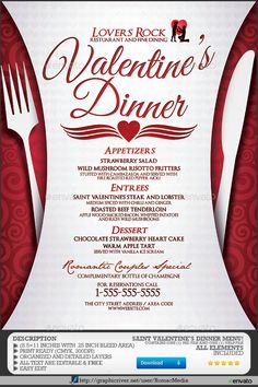 valentine's dinner flyer with fork and knife