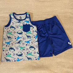 Childrens Place - Place Sports Dinosaur Tank And Athletic Shorts Set. Washed, Never Worn. Size 4t. Price Is Firm. Ask Any Questions Before Buying. All Sales Are Final. Casual Playwear Sets With Pockets, Casual Cotton Bottoms With Dinosaur Print, Blue Dinosaur Print Top For Playtime, Casual Dinosaur Print Bottoms For Playtime, Kids Gym Shorts, Cotton Dinosaur Print Sets With Short Sleeves, Green Dinosaur Print Playwear Sets, Summer Dinosaur Print Relaxed Fit T-shirt, Childrens Place