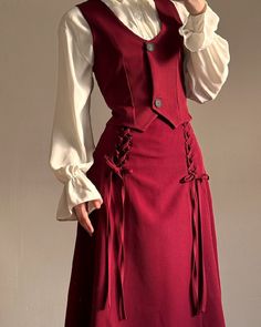 #uniform#longskirt#classy Royal Outfits Women, Regal Outfits For Women, Red Skirts Outfits, Royal Servant Outfit, Royal Casual Outfits, Royal School Uniform, Vintage Outfits For School, Vintage Uniform, Red Uniform