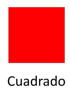 a red square with the word cuadrado in black on it's side