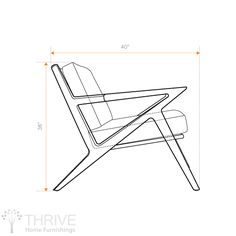 a drawing of a chair with measurements for the seat and armrests on it