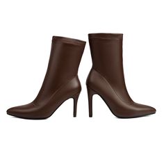 Shop Brown Vegan Leather Sock Boots Stiletto Heel Pointed Toe Ankle Boots for Women color Brown for Anniversary, Dancing Club, Hanging out, Party, Work with worldwide Free shipping & Free return. Trendy Fitted Ankle-high Martin Boots, Brown Pointed Toe Martin Boots, Fitted Ankle-high Martin Boots For Winter, Elegant Brown Ankle-high Martin Boots, Fitted High Heel Martin Boots For Fall, Fitted Faux Leather Booties For Fall, Brown Party Booties For Winter, Fitted Ankle Martin Boots For Fall, Elegant Ankle-high Martin Boots