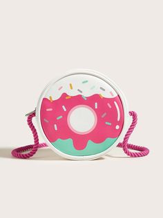 Pink  Collar  Pu Cartoon,Colorblock Circle Bag Embellished   Kids Bags & Luggage Fuzzy Bag, Donut Pattern, Circle Bag, Donut Shape, Rose Bonbon, Cute School Supplies, Geometric Graphic, Pink Collar, Pink Collars