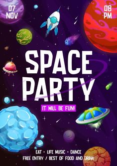 Kids space party flyer, cartoon galaxy landscape Space Poster Design, Galaxy Cartoon, Galaxy Landscape, Cartoon Galaxy, Poster Design Kids, Space Candy, Concert Flyer