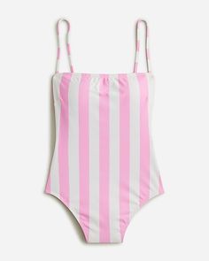 Squareneck one-piece swimsuit in pink stripe Striped Swimwear For Pool, Striped One-piece Swimwear For Spring, Spring Striped One-piece Swimwear, Striped Tankini For Sunbathing In Spring, Striped Tankini For Spring Sunbathing, Pink Lined Tankini For Sunbathing, Summer Striped One-piece Swimwear, Striped One-piece Swimwear For Poolside, Striped Beachwear Bodysuit For Poolside