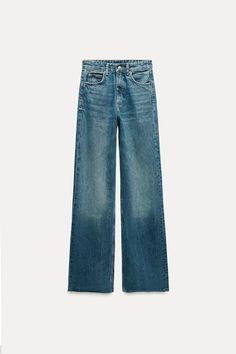 FULL LENGTH TRF HIGH RISE WIDE LEG JEANS - Blue | ZARA United States Zara Wide Leg Denim Blue Jeans, Zara High Rise Jeans With Five Pockets, Zara Jeans Relaxed Fit Straight Leg, Zara Medium Wash Bottoms For Workwear, Zara Medium Wash Jeans For Fall, High-waisted Flare Jeans With Five Pockets For Fall, Zara Denim Flare Jeans For Fall, Zara High Rise Jeans With Belt Loops, Fall Trendy Flare Jeans With Belt Loops