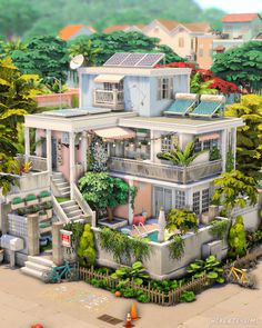 an artist's rendering of a house in the middle of a city with lots of trees