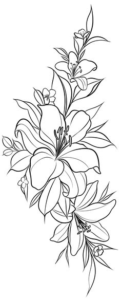 a black and white drawing of flowers