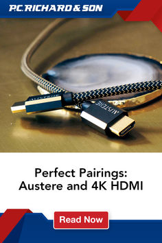 an audio cable with the words perfect pairings austere and 4k hdmi